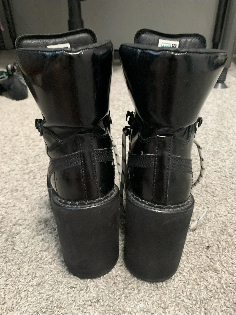 Puma x Fenty Rhianna Black Platform Lace-Up Ankle Boots with Chain Accent